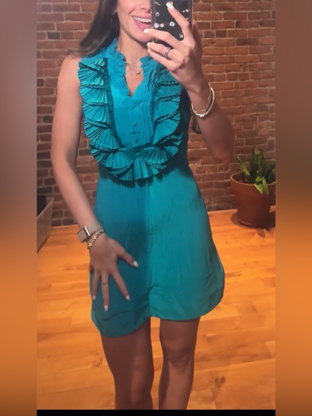 Guess by Marciano Teal Pleated Ruffle dress
